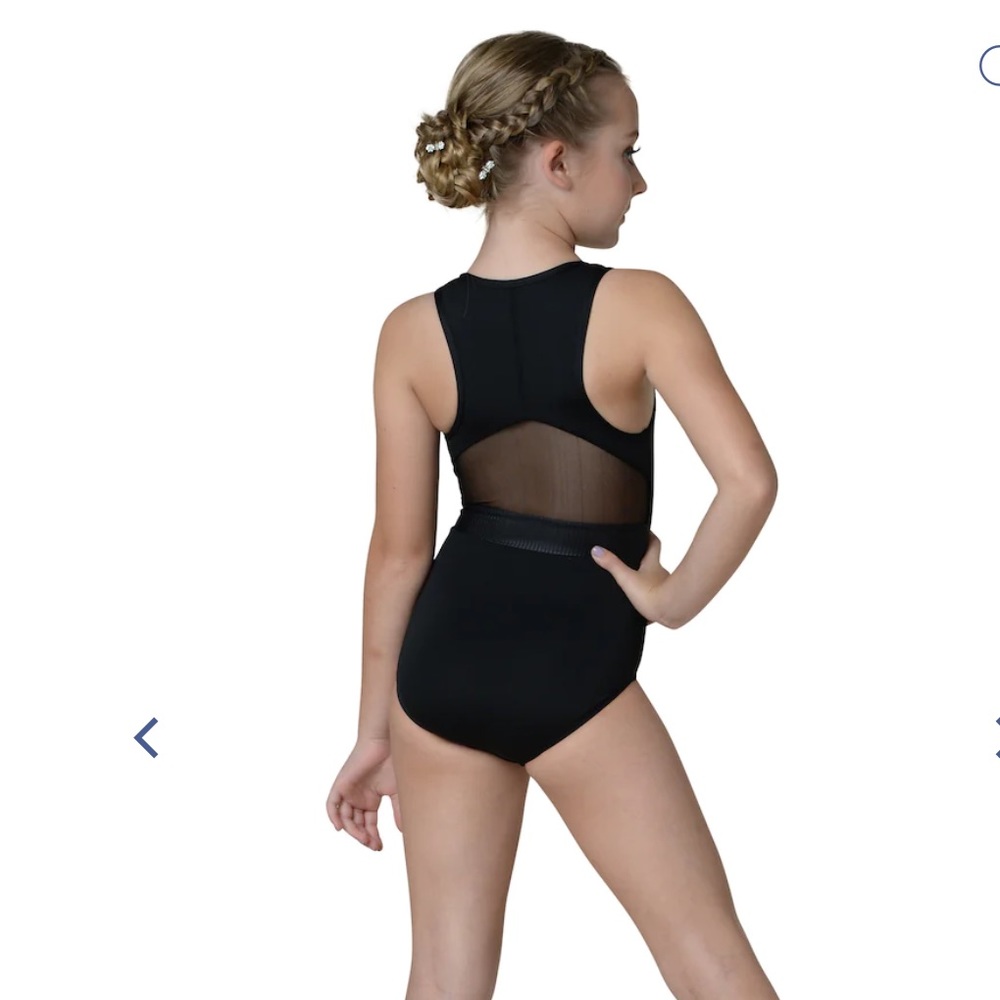 Danznmotion Kinsley Zip front leotard in black, size 6-7